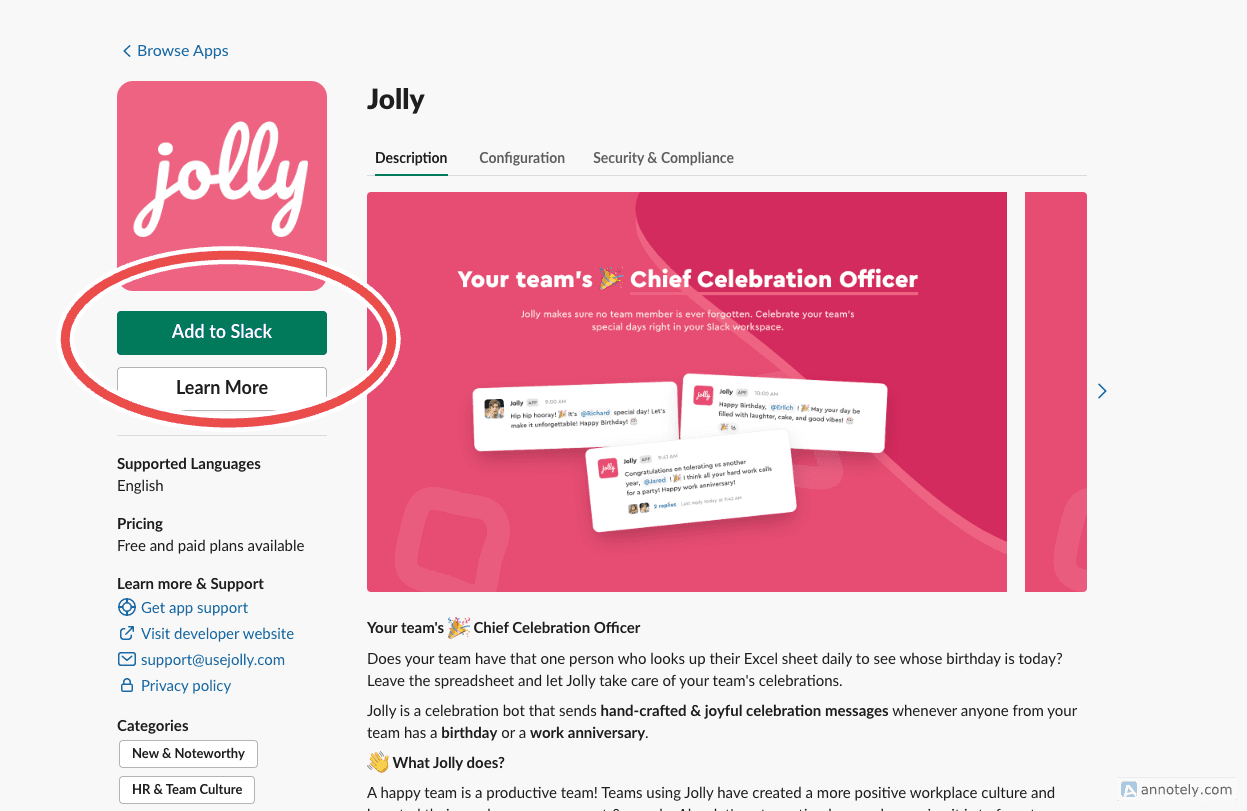 Jolly at Slack App Directory