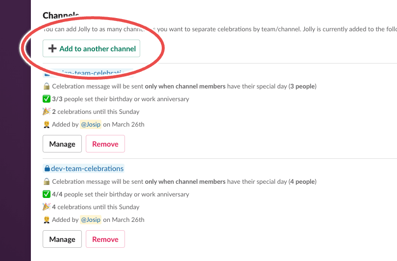 Adding Jolly to multiple Slack channels